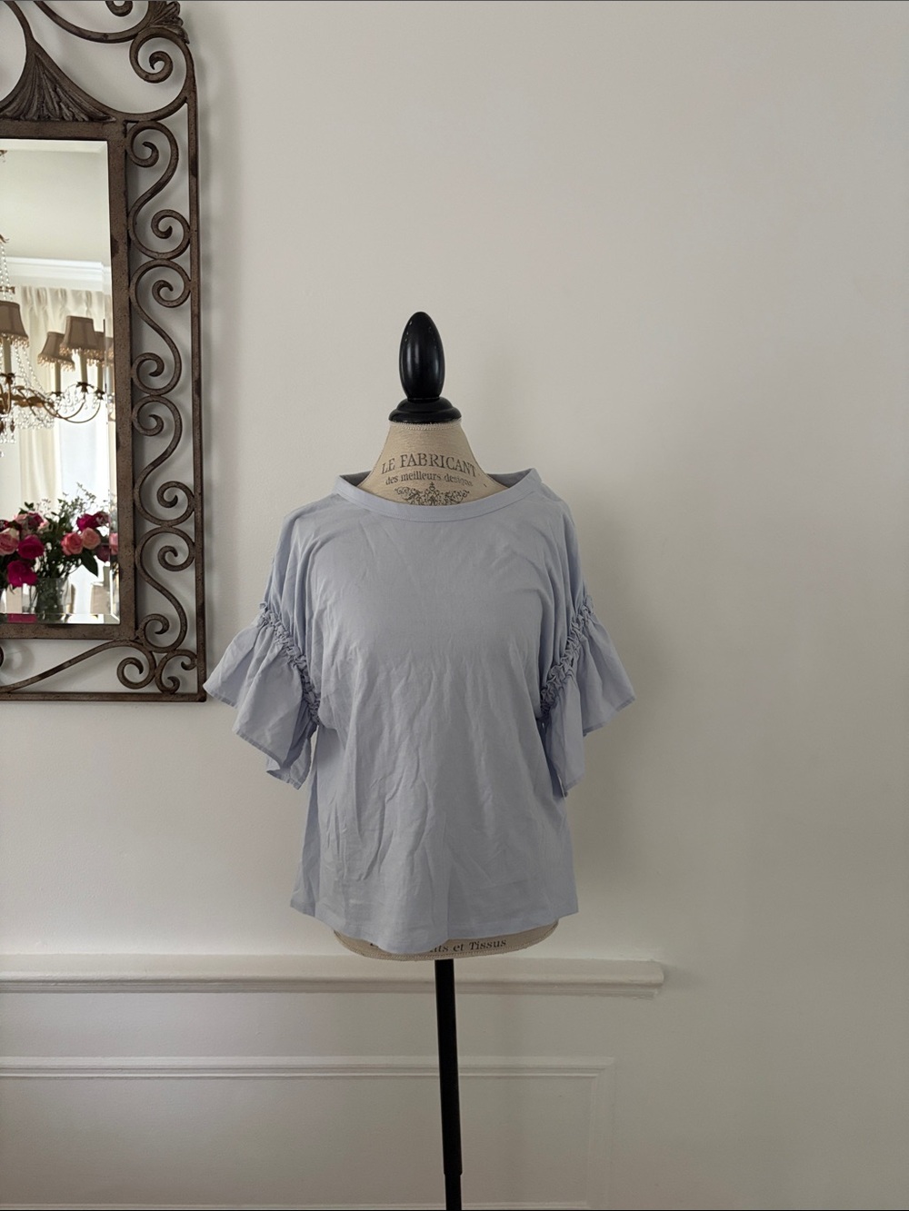 H&M Light Blue Ruffle Sleeve Short-Sleeve Top